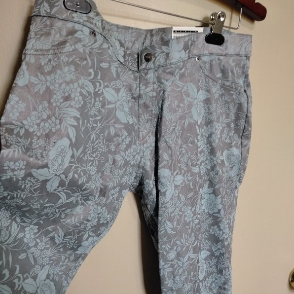 Hue silver and blue flower pattern  pant. - Picture 1 of 1
